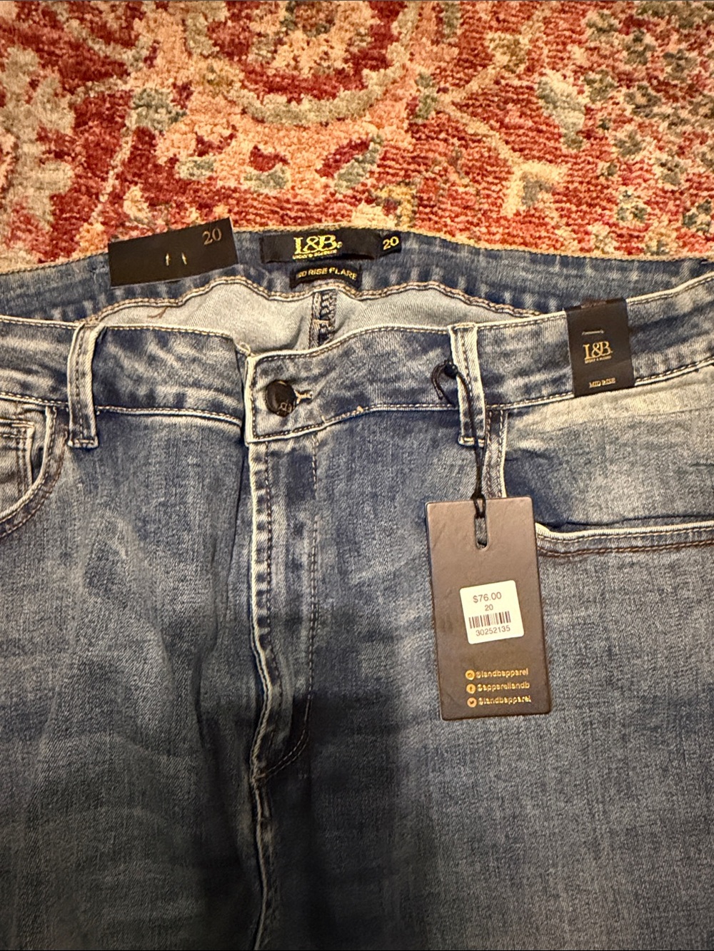 Blue Embroidered Flare Jeans with Floral Hem - Picture 3 of 4